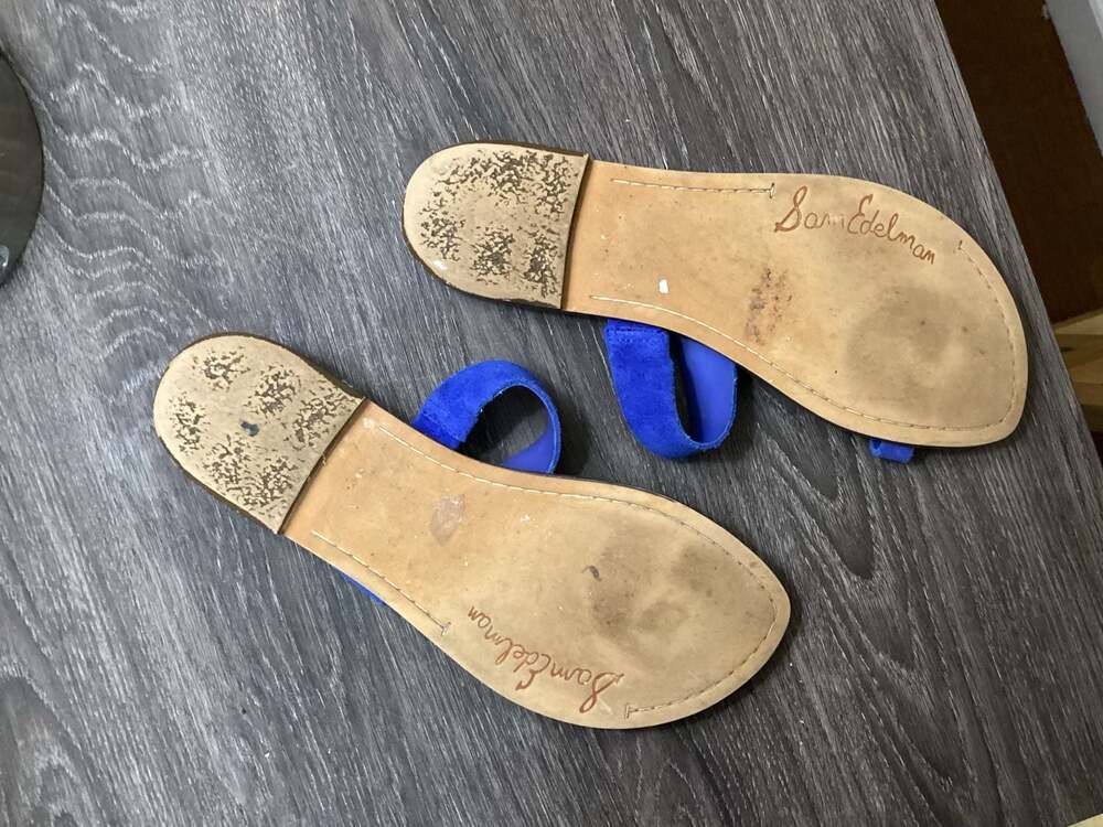 Sam Edelman Cobalt Blue Suede Toe-Loop Slide Sandals - Picture 3 of 4
